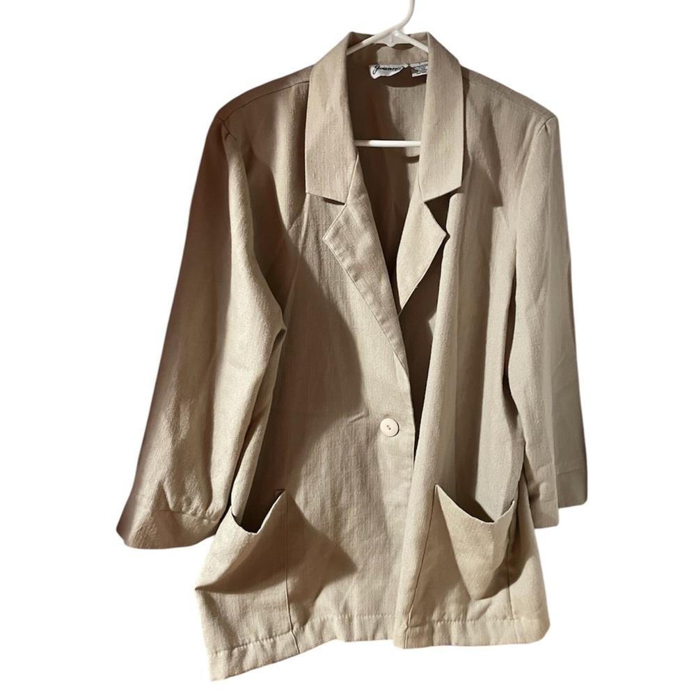 3/$12 Vintage Joanna Blazer Women’s Beige Large Jacket Shoulder Pads 6% Linen